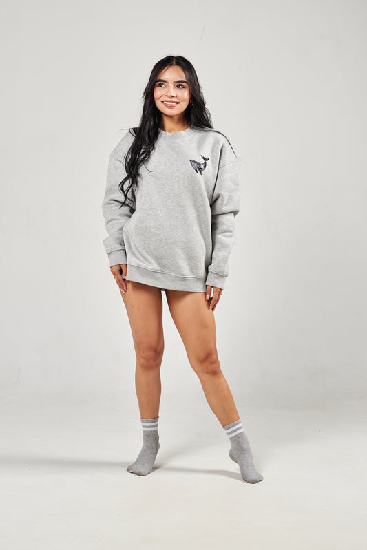 Sudadera “Whale On Board” – Gris Atlántico