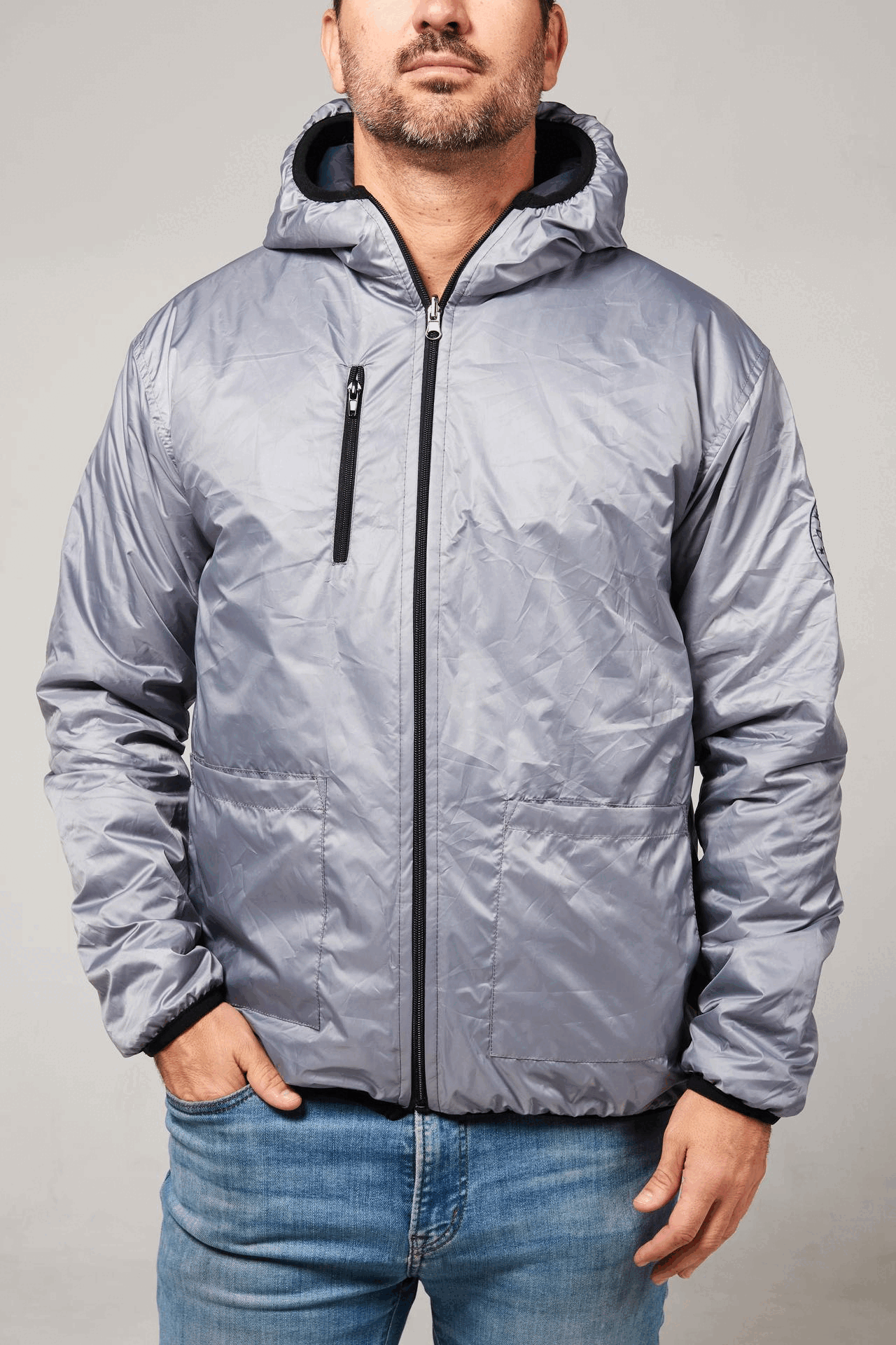 All season hooded jacket azul/gris plata