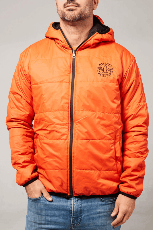 All season hooded jacket negro/naranja aviación