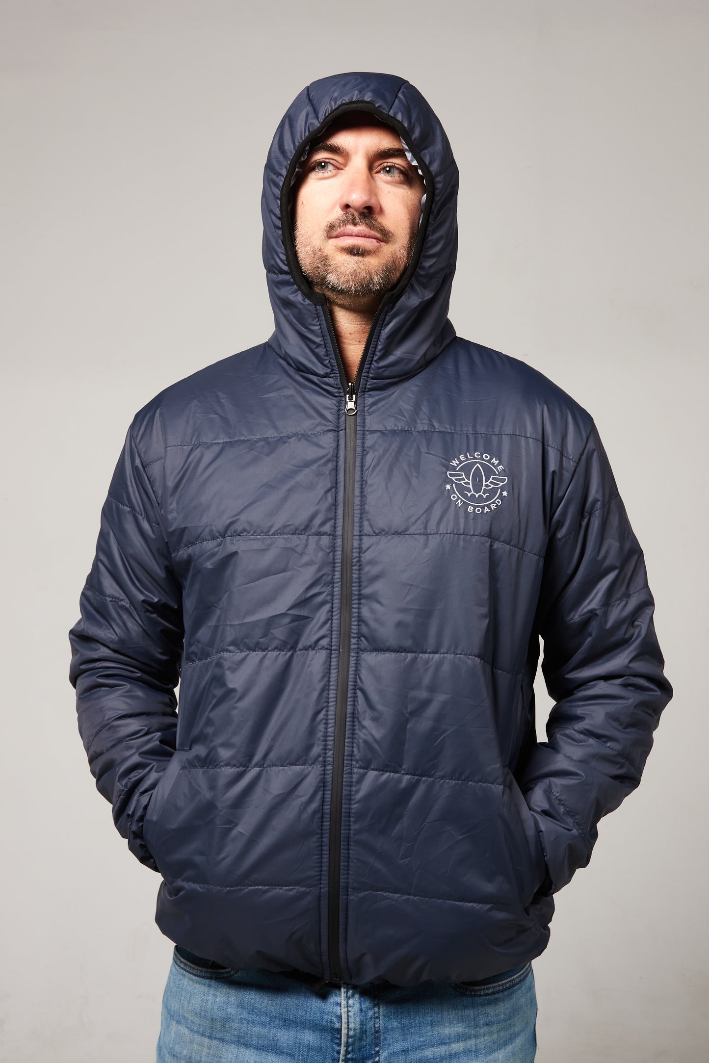 All season hooded jacket azul/gris plata