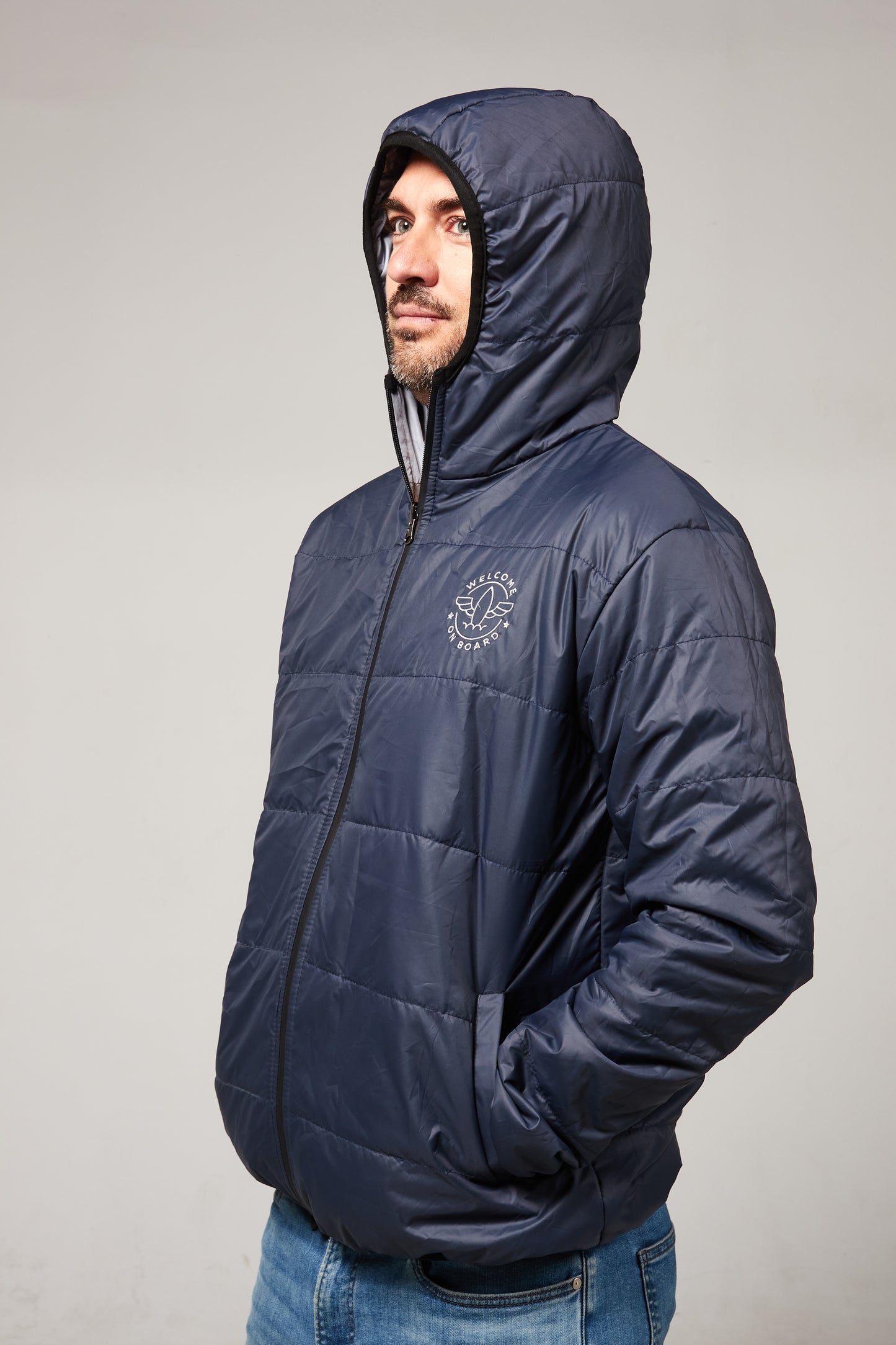 All season hooded jacket azul/gris plata