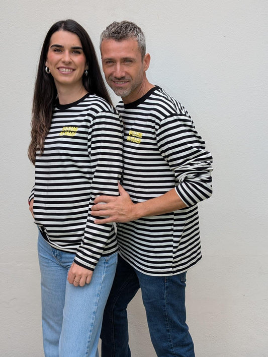 Camiseta Long Sleeve CREW – Black & White Stripes