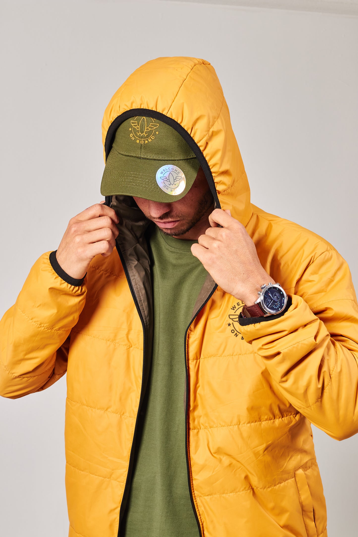 All season hooded jacket amarillo/ verde navy