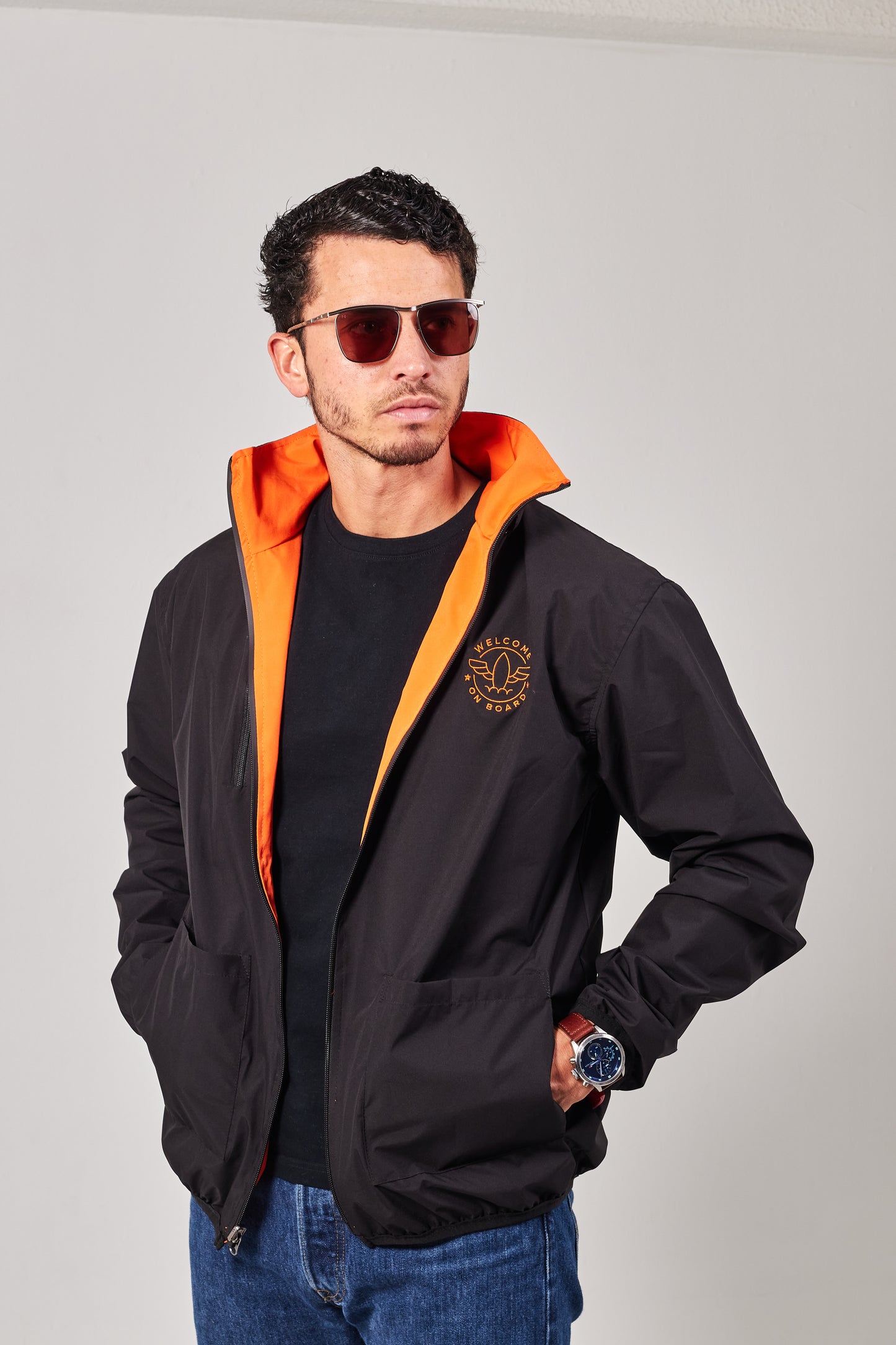 Windbreaker weatherproof negro/naranja aviación
