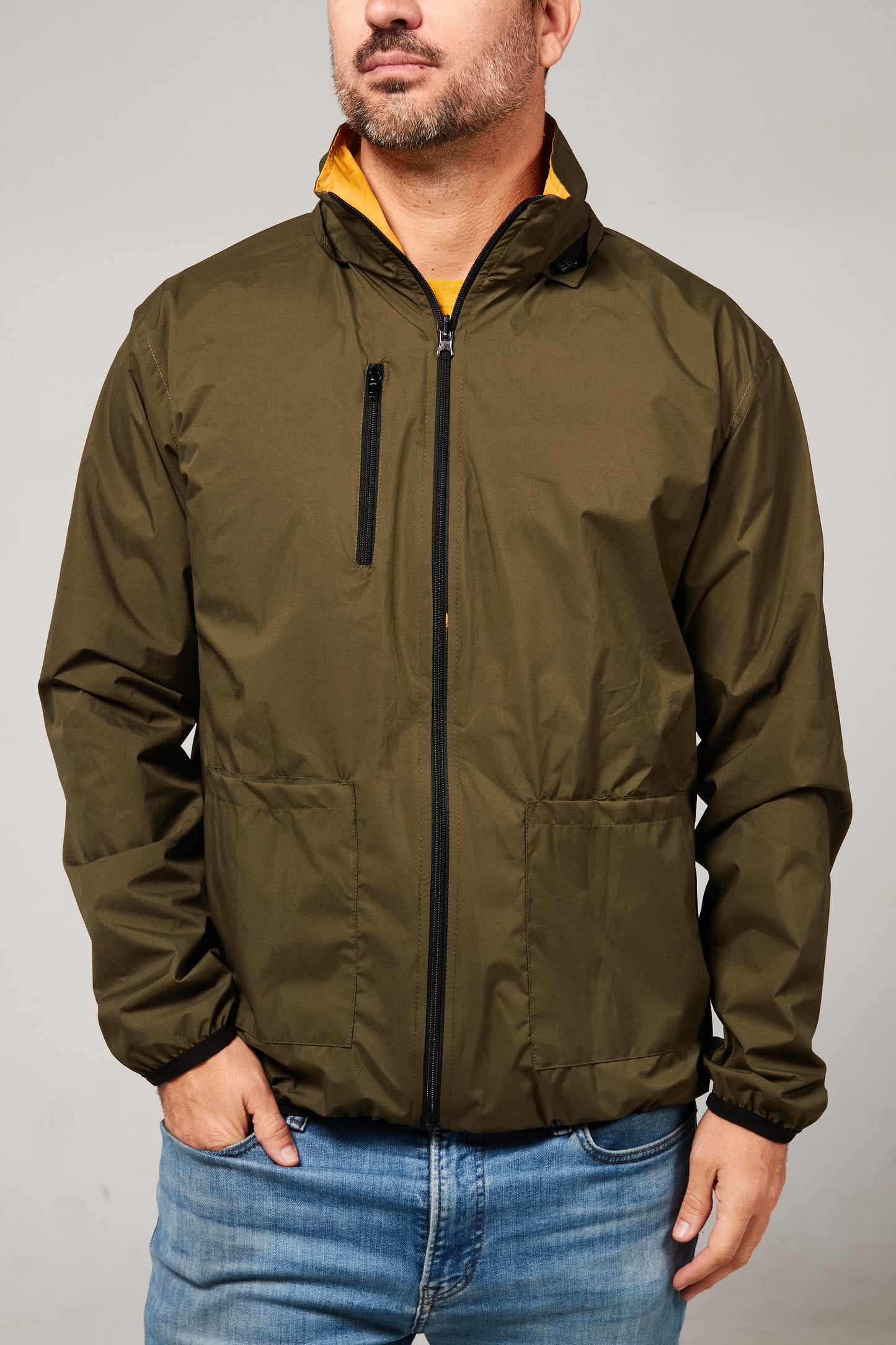 All season hooded jacket amarillo/ verde navy