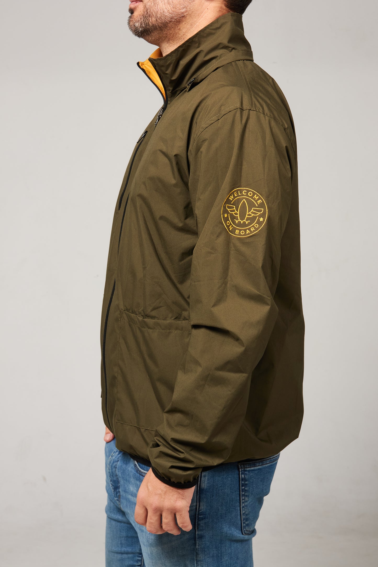 All season hooded jacket amarillo/ verde navy