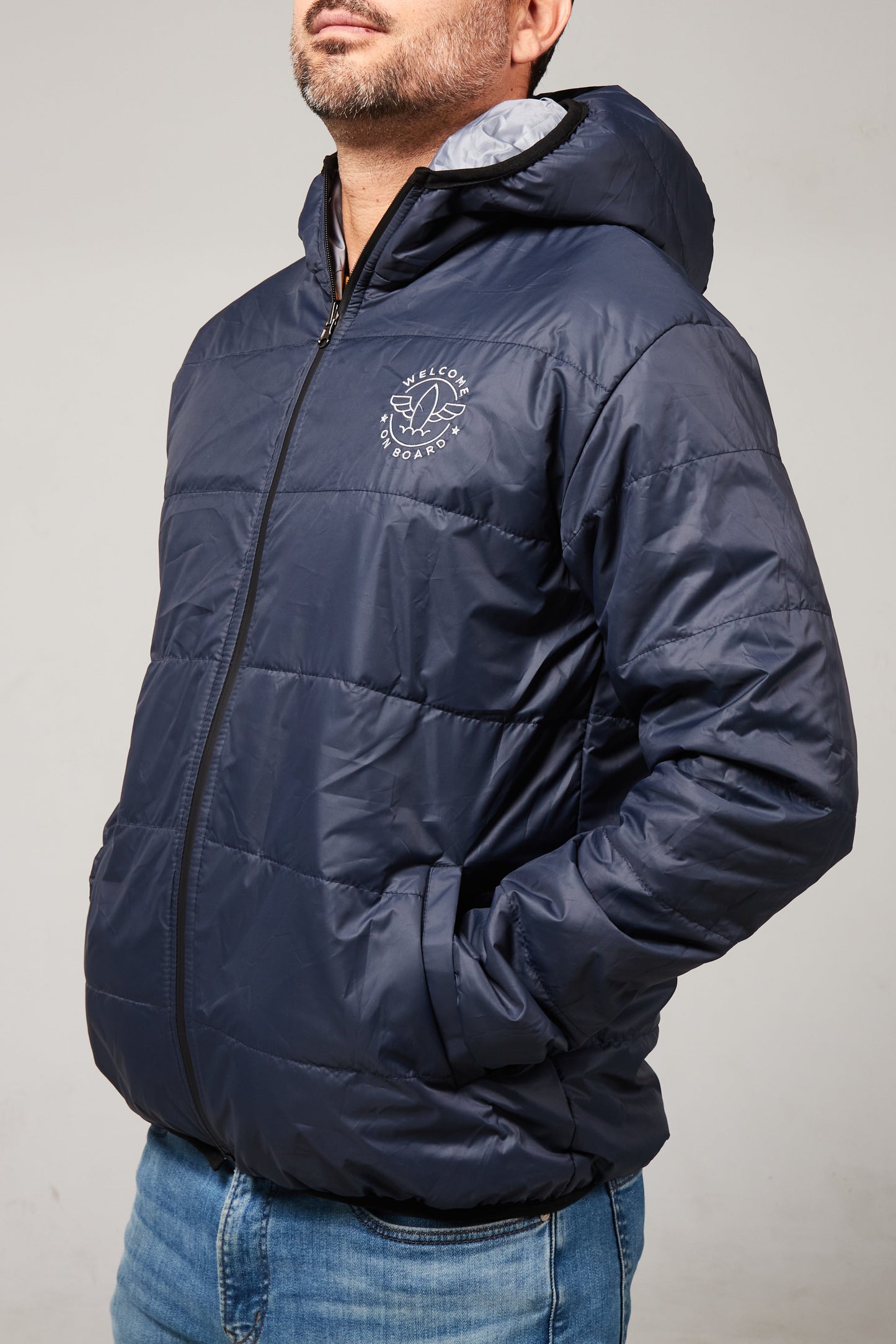 All season hooded jacket azul/gris plata