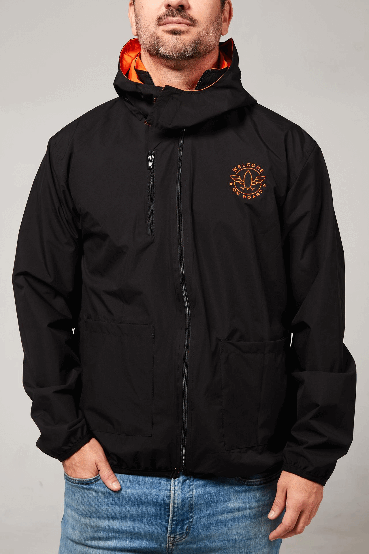 Windbreaker weatherproof negro/naranja aviación