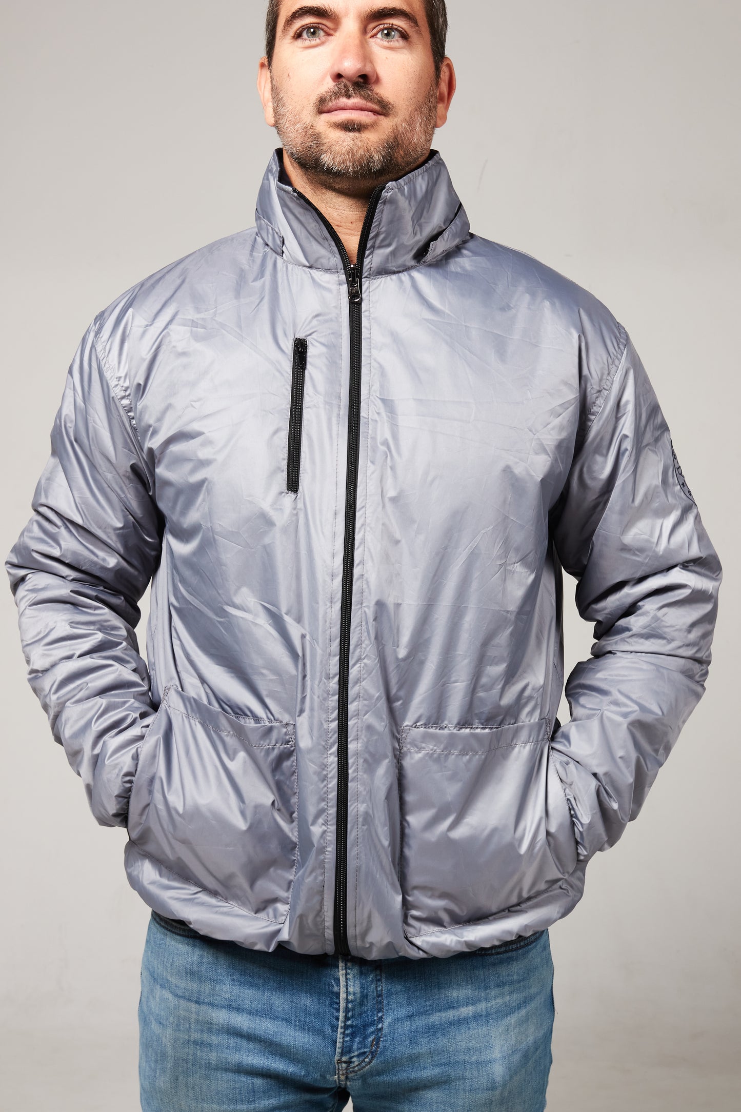 Abrigo Reversible azul/plata