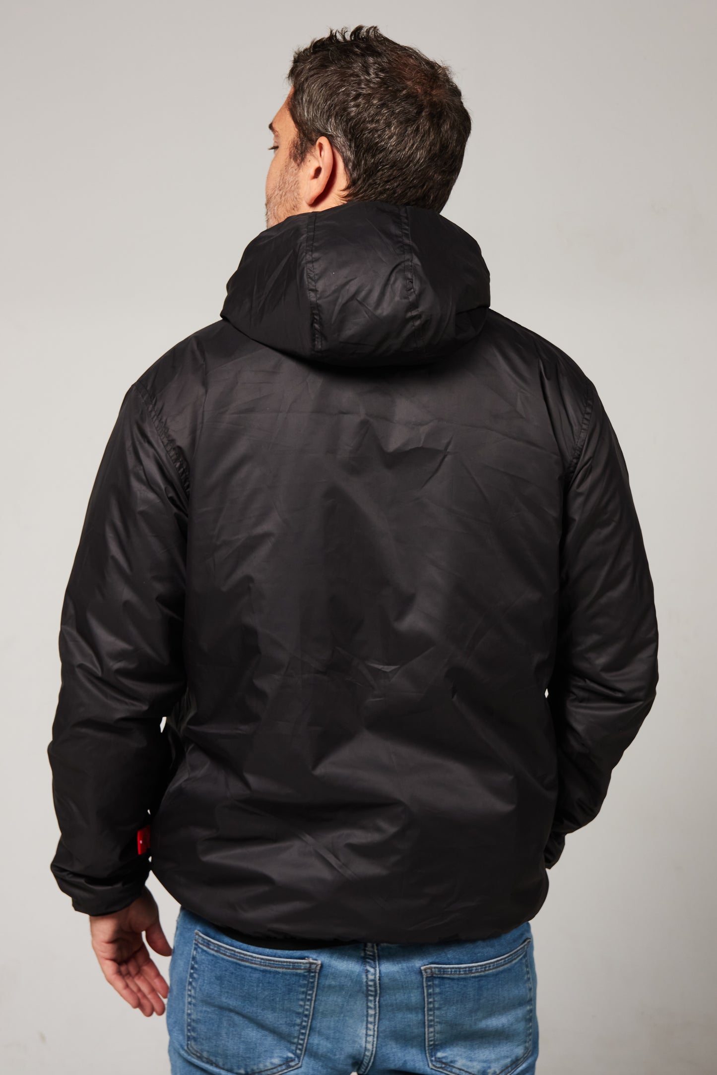 All season hooded jacket negro/naranja aviación