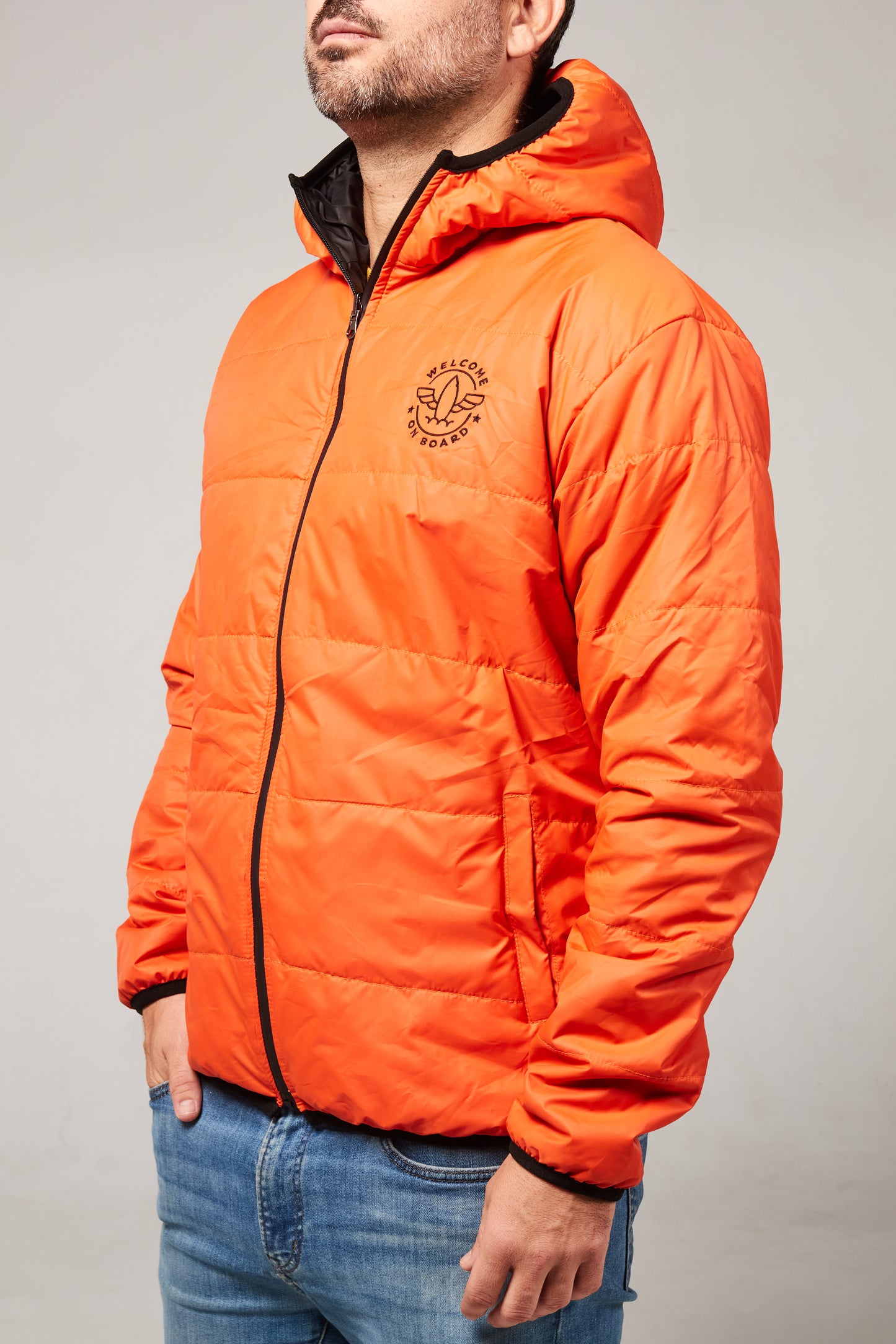 All season hooded jacket negro/naranja aviación