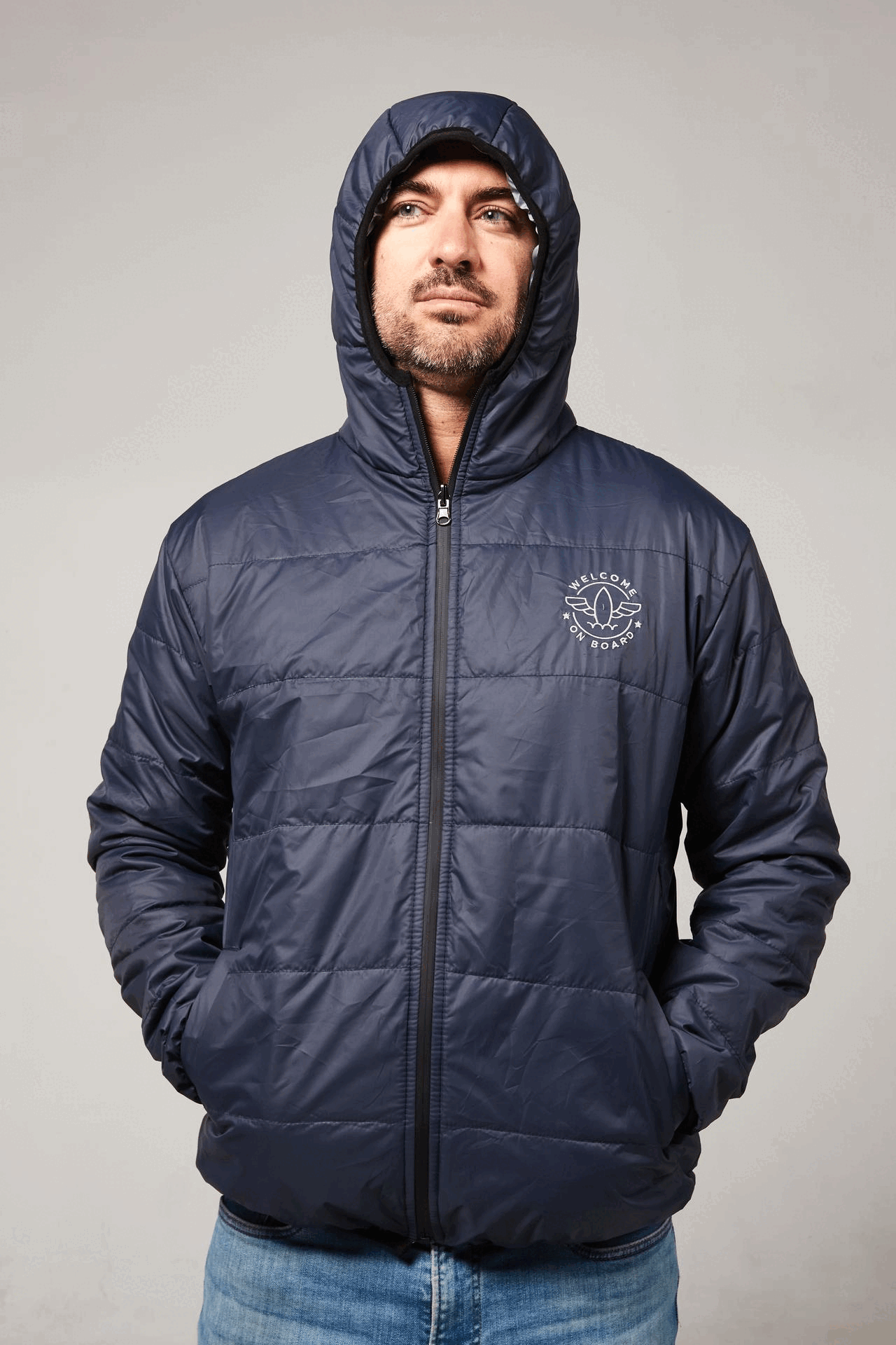 Abrigo Reversible azul/plata